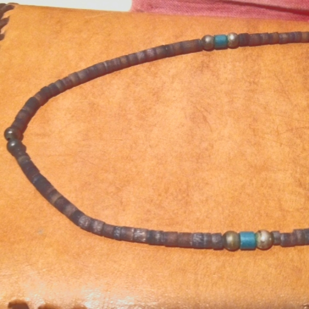 Vintage Tube Heishi Turquoise Silver Ball Bead Necklace